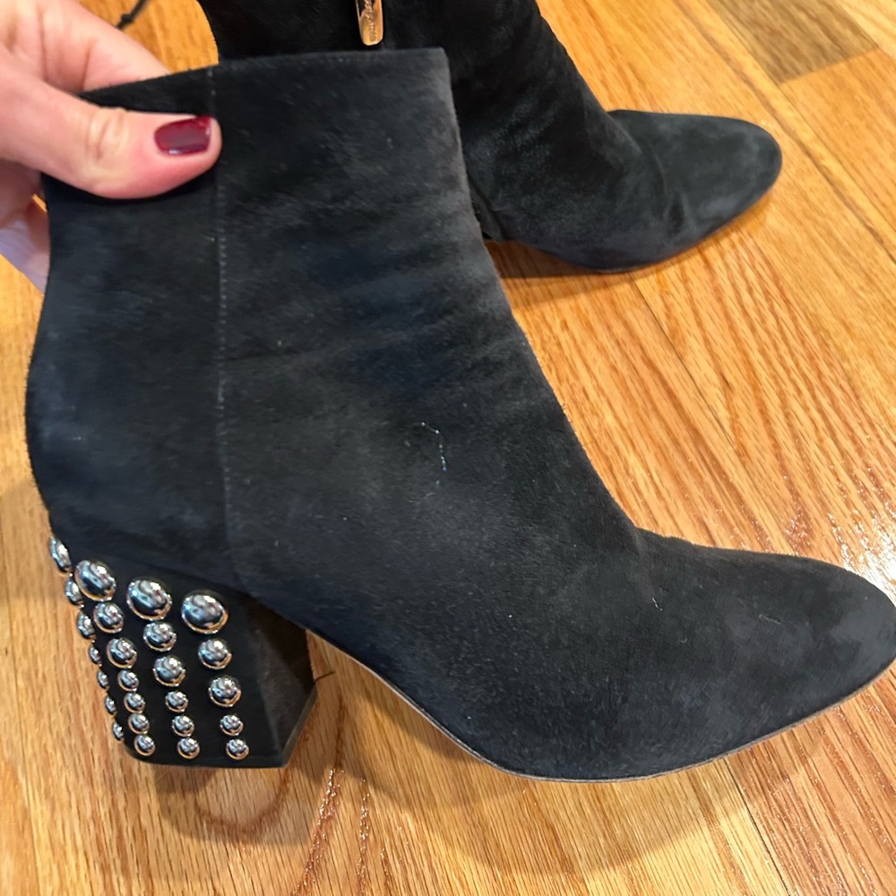 Sergio Rossi - Black suede boots with silver tacks along the heels. Size 36.5